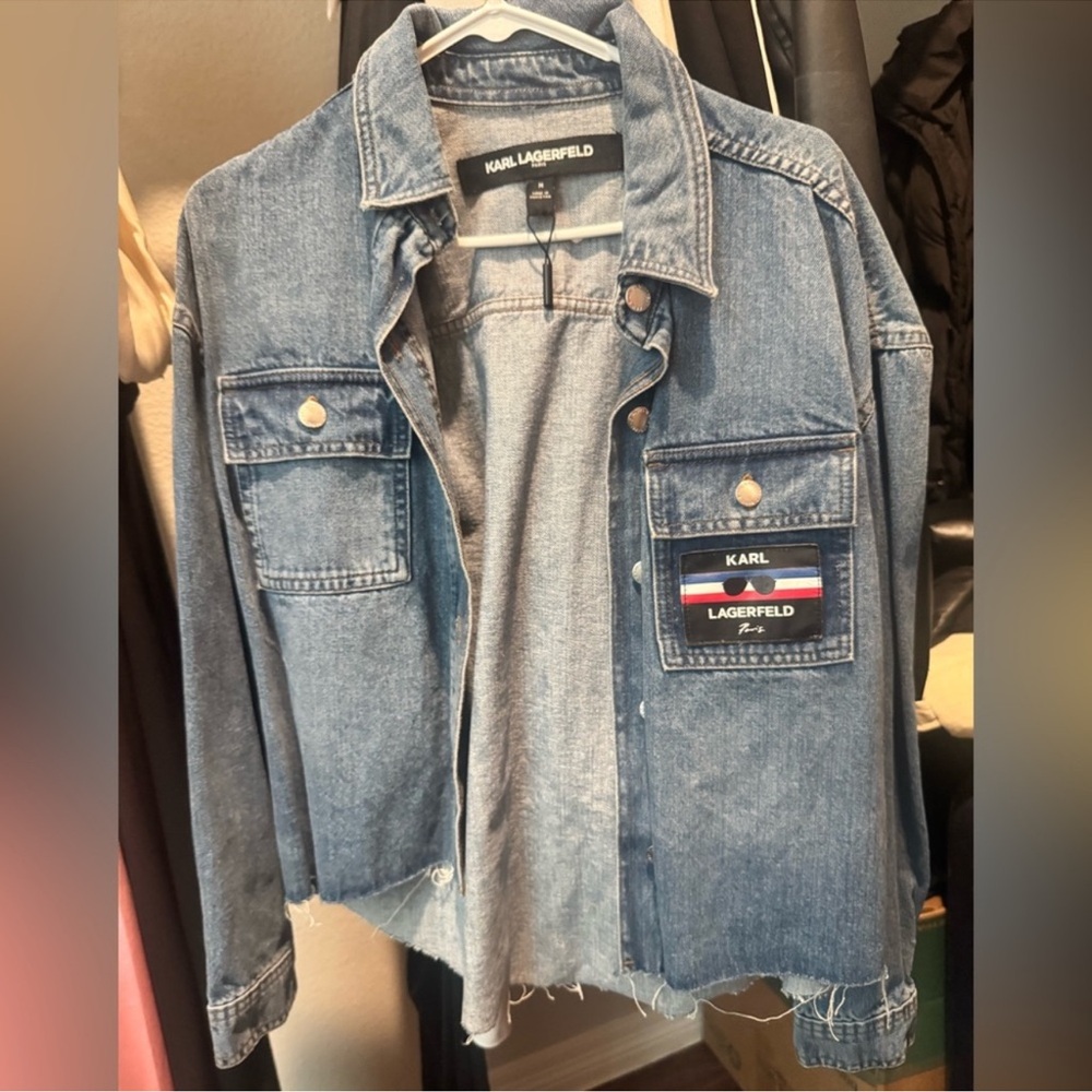 Karl Lagerfeld Blue Denim Jacket with Logo Patch